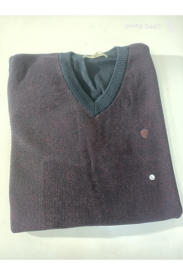 Yamak Knitwear Steel Knit Wool V-Neck Patterned Sweater