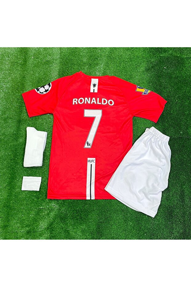 RONALDO 2008 KIRMIZI ÇOCUK FUTBOL FORMASI ÇORAP+BİLEKLİK HEDİYE - 3