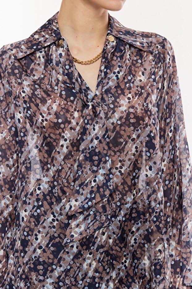 Desenli Şifon Drapeli Bluz - 5