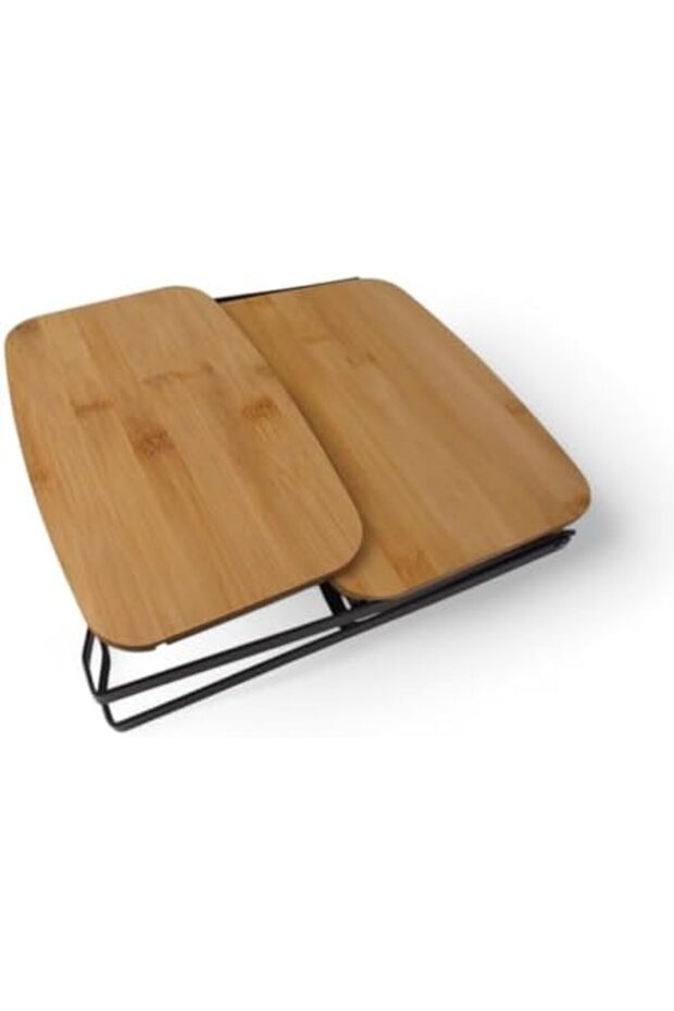 Goldwhirl 2-Tier Rectangular Bamboo Serving Presentation Set Large Size, Dry Cake, Cookies and Cake Presentations - 2