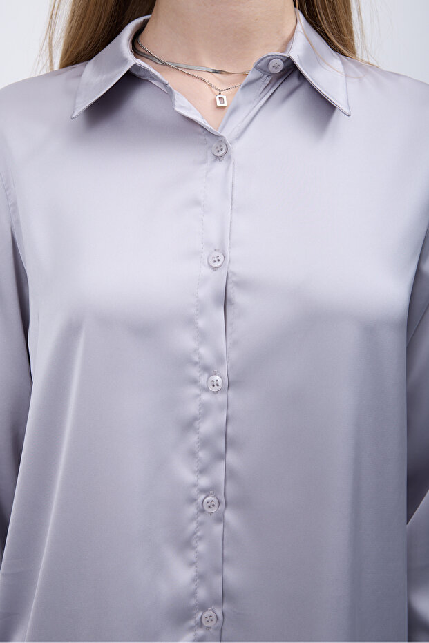 Satin Surface Fitted Shirt - 4