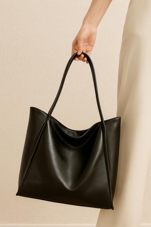 Large Size Vintage Soft Leather Casual Model Large Volume Black Women's Shoulder Bag Handbag