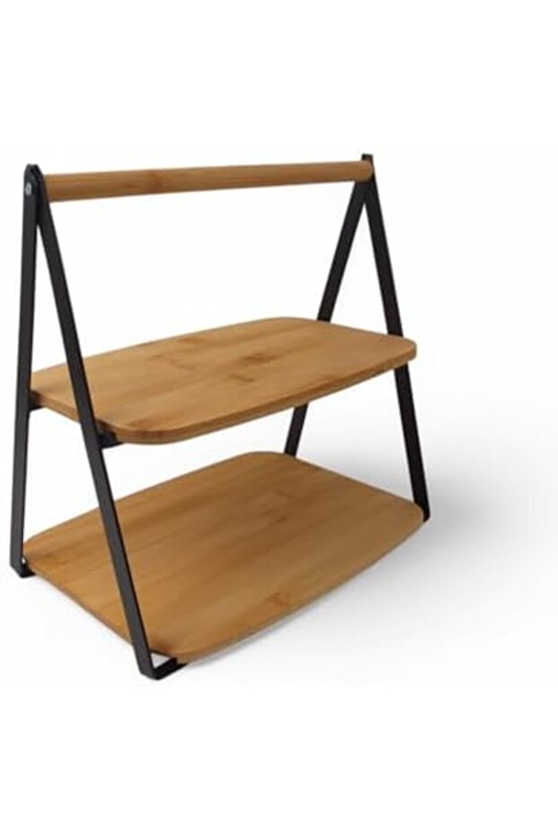 Goldwhirl 2-Tier Rectangular Bamboo Serving Presentation Set Large Size, Dry Cake, Cookies and Cake Presentations - 3