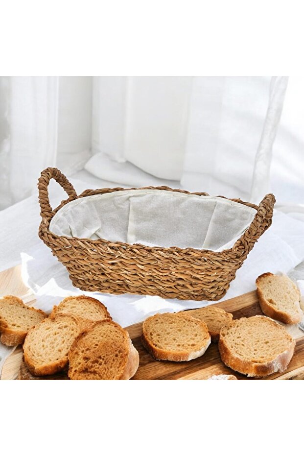 Handmade Wicker Handle Multi-Purpose Decorative Rectangular Basket, Wicker Handle Bread Basket (27X18X8Cm) - 1