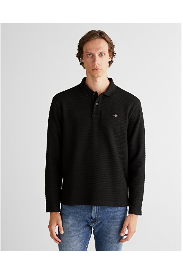 Men's Black Jacquard C Neck Polo Neck Sweater