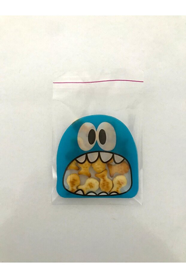 100 Adet 10X14 cm Mavi Canavar Figürlü Bantlı Şeffaf Opp Jelatin Poşet, Kurabiye Poşeti - 4