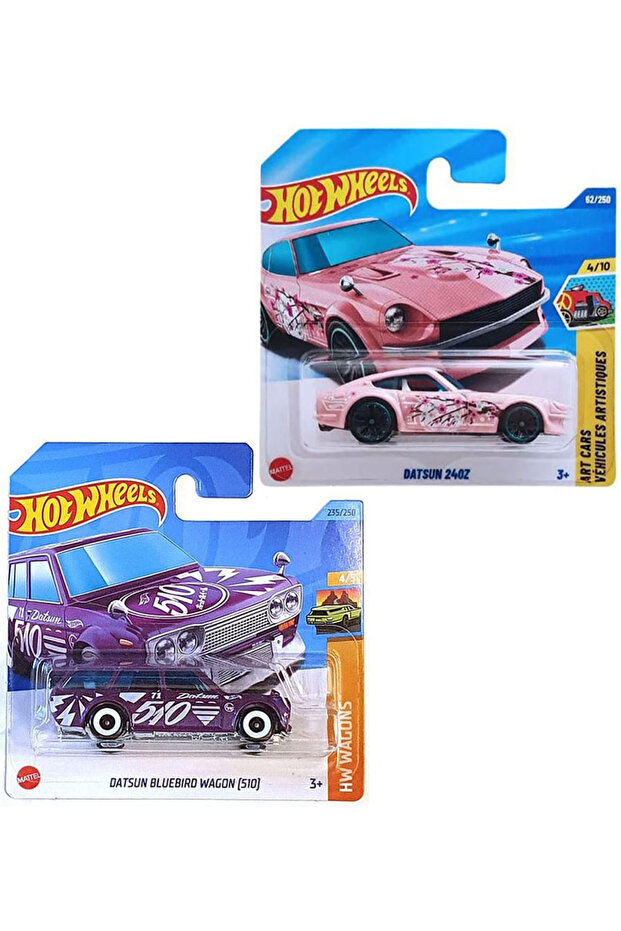 2 Vehicle Set - Datsun 240Z - Pink & - Datsun Bluebird Wagon (510) (1/64)