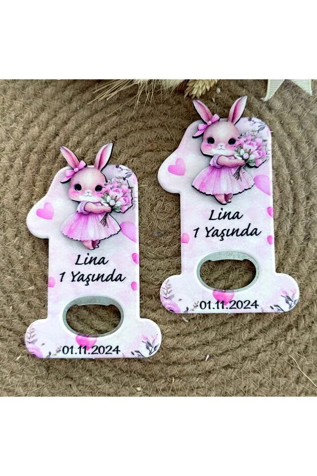 10 Pieces of Rabbit Embossed Figure-Shaped Birthday Opener Magnets in the Shape of 1
