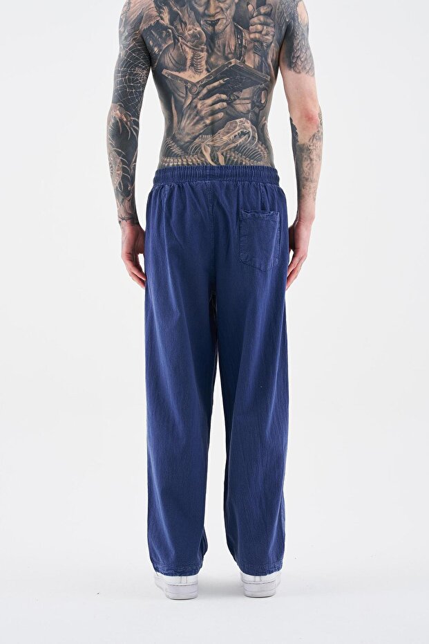 Erkek Effected Yıkamalı Basic Midnight Mavi Eşofman Altı - 3