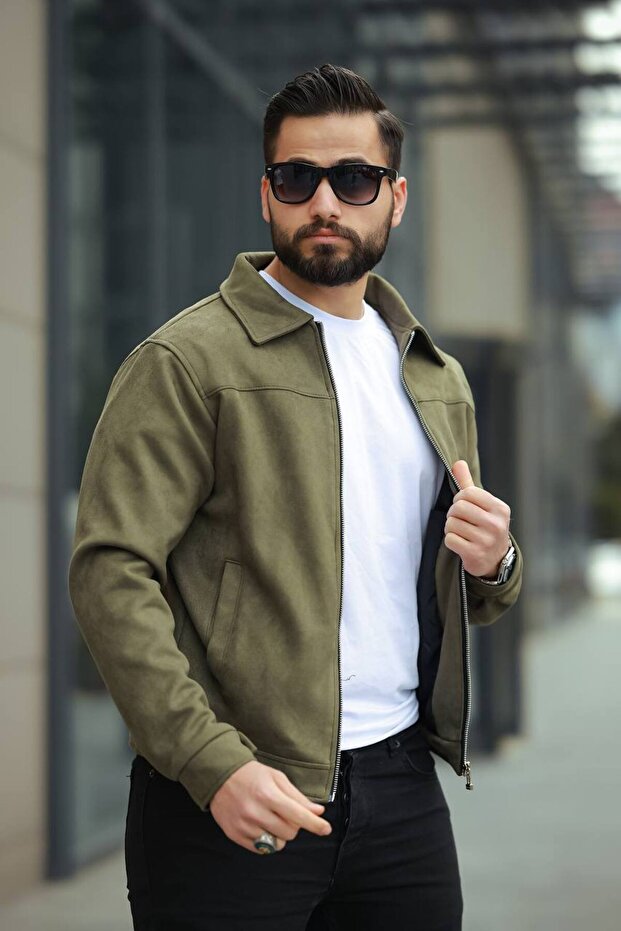 Basic Comfortable Polo Collar Suede Jacket - 3