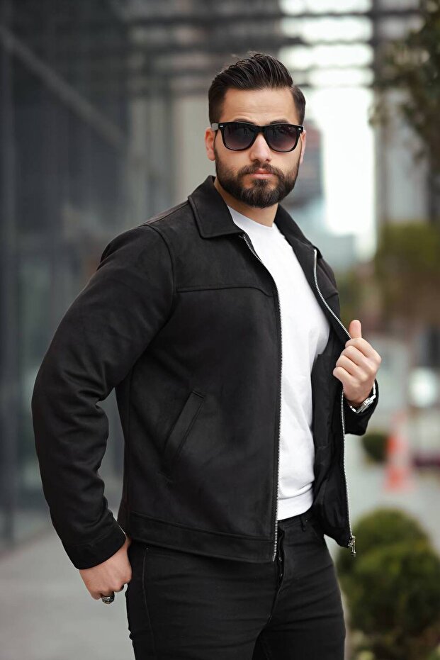 سترة أساسية مريحة من جلد الغزال بياقة بولو - 2