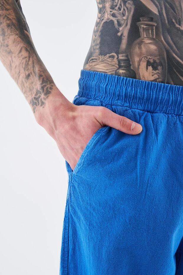 Men's Effected Washed Basic Soft Blue Sweatpants - 3