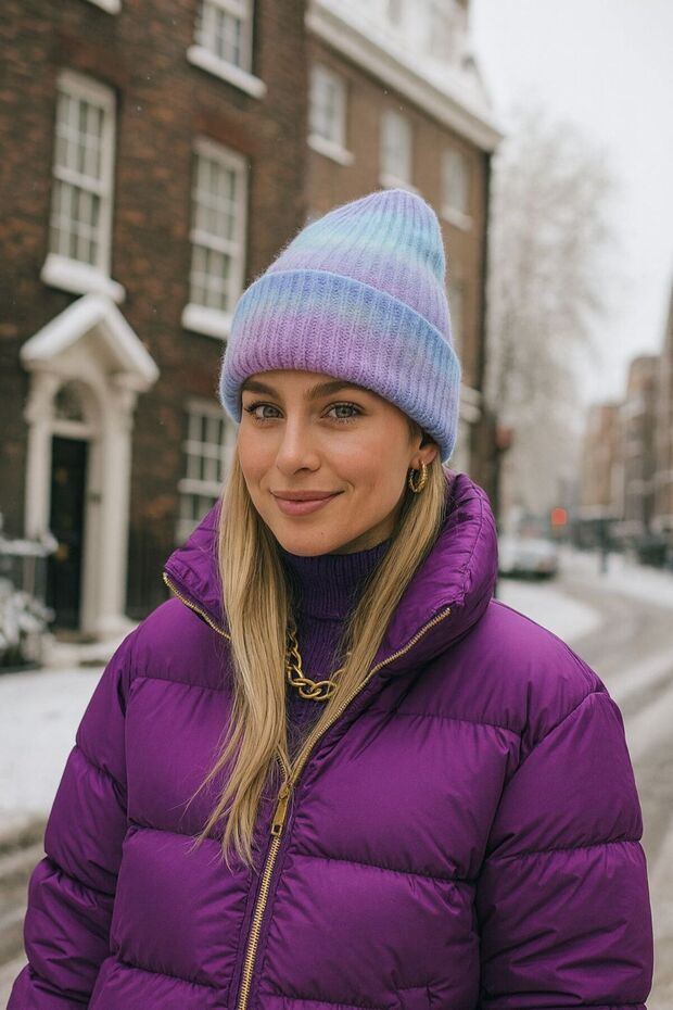 Purple Transitional Women's Beanie with Fleece Inside