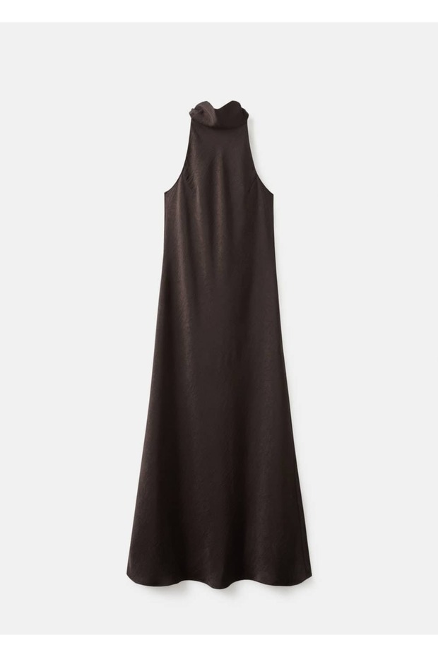 Kırışık görünümlü saten elbise - 3