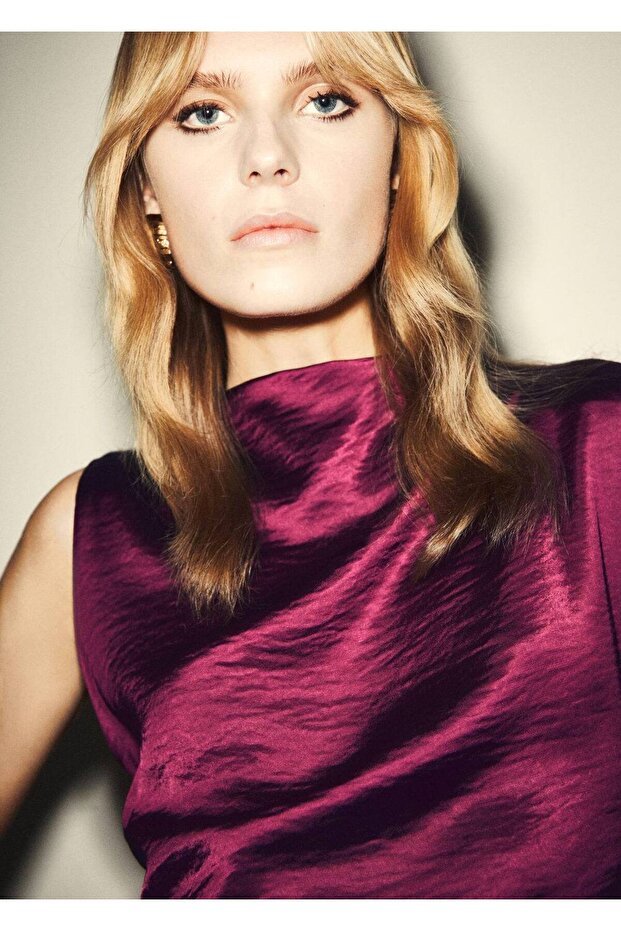 Kırışık görünümlü saten elbise - 6