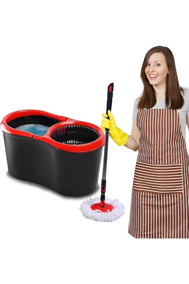 Faboer Spin Mop and Bucket Set | 360° Spin Wringer, Stainless Steel Handle, 2 Microfibre Heads