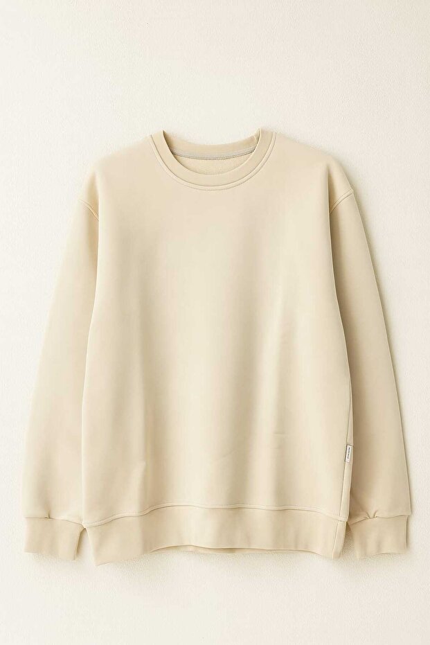 سويت شيرت رجالي كبير الحجم ذو ثلاثة خيوط بلون واحد - 2