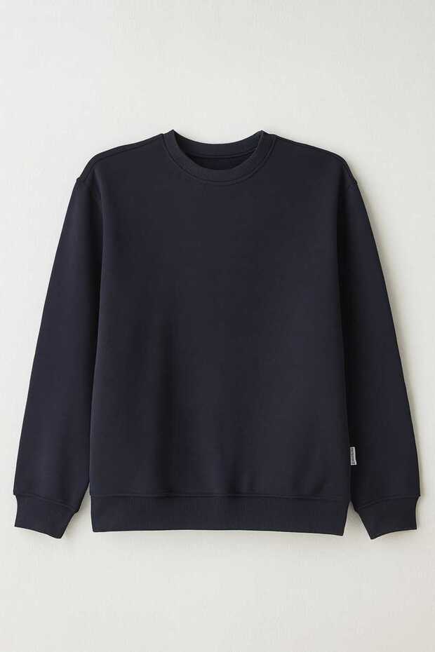 سويت شيرت رجالي كبير الحجم ذو ثلاثة خيوط بلون واحد - 2