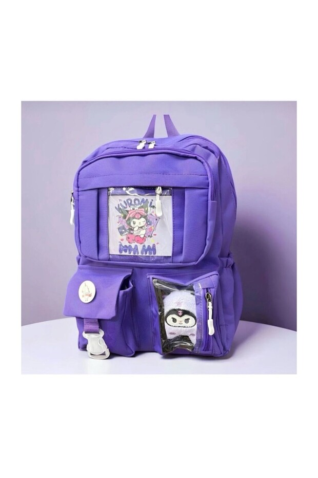 Kawaii Korean Style Plush and Nutrition Gifted and (Without Badge) School Backpack Purple