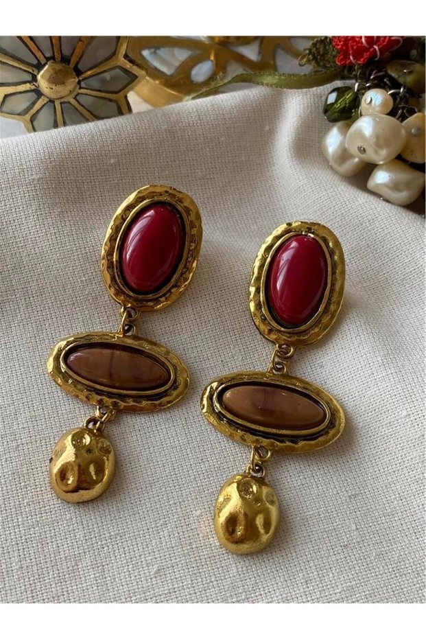 Brand Model, Antique Style Burgundy Brown Women's Earrings
