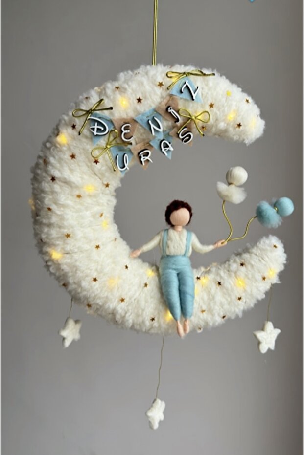 Işıklı ay bebek kapı süsü, kapı süsü, keçe peri bebek - 1