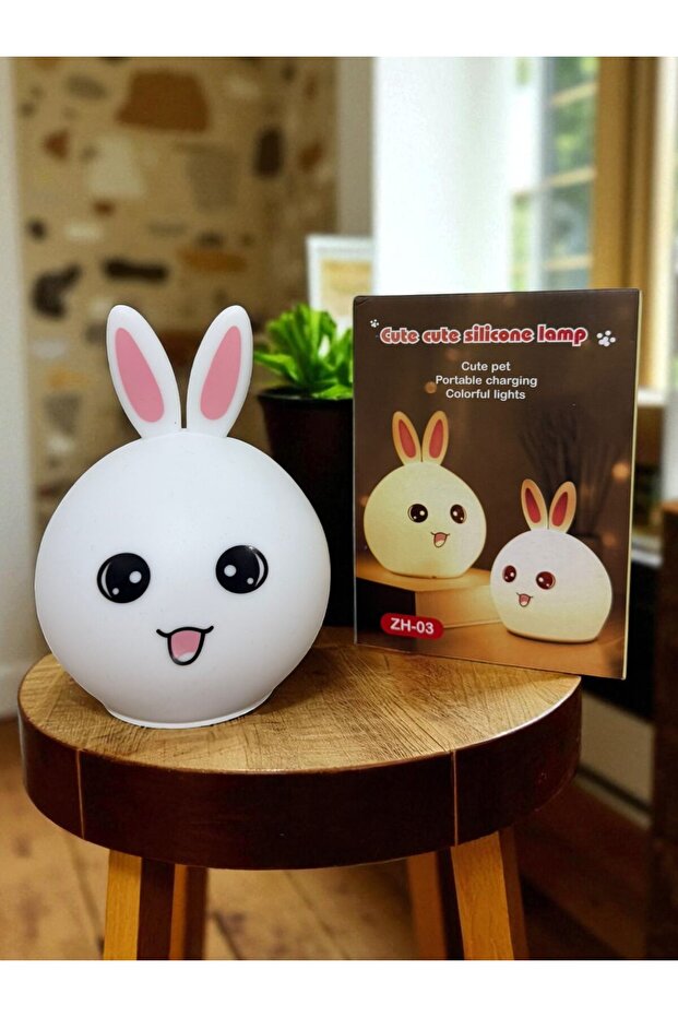Renkli Şarj Edilebilir Tavşan Gece Lambası Silikon Çocuk Gece Lambası - 6