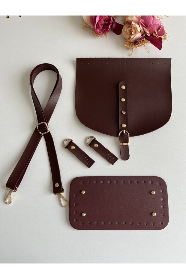 Knitted Bag Kit Burgundy Color-Base-Strap-Cover-Böce