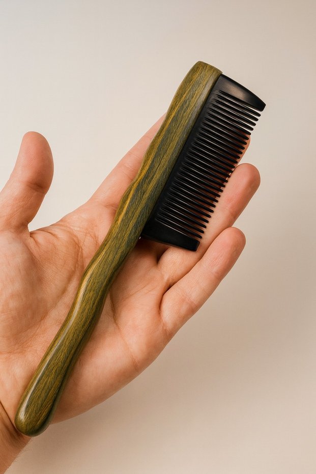 Pelesenk Wood Coated Bone Comb At-137 - 20 cm Fine Toothed Handmade Hair Comb Wooden Scented
