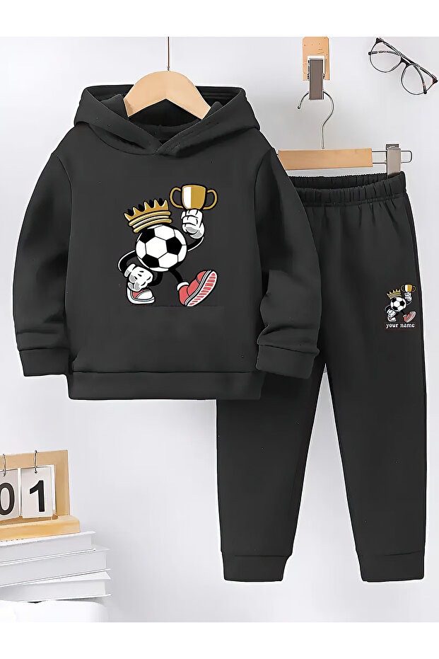 Hooded Sweatshirt Children's Bottom Top Set 3 Thread Cotton Football
