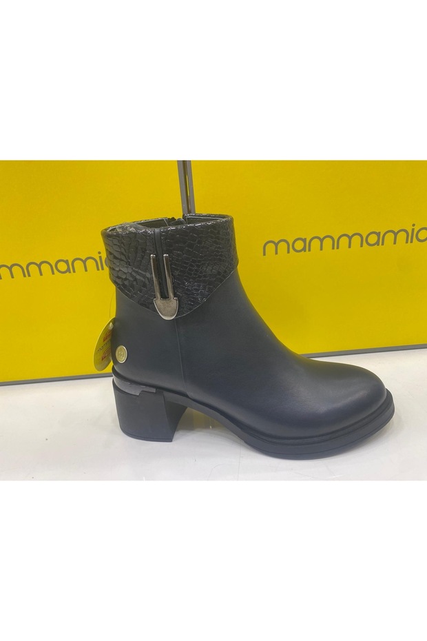 Women's Genuine Leather Orthopedic Zippered Classic Thick Heeled Boots M26/Kb8430 Dark Blue