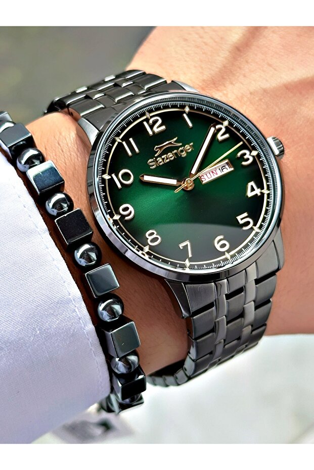 Numerals Black-Green Color 10 Atm Water Resistance Steel Case Men's Wristwatch 2560.02Mr