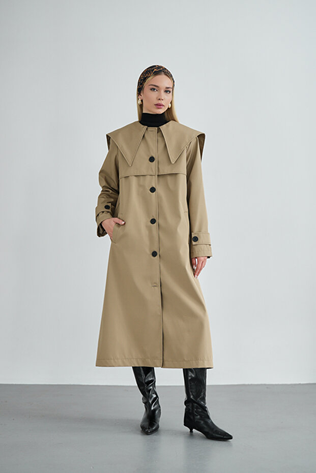 Women's Long Lined Double-Breasted Trench Coat