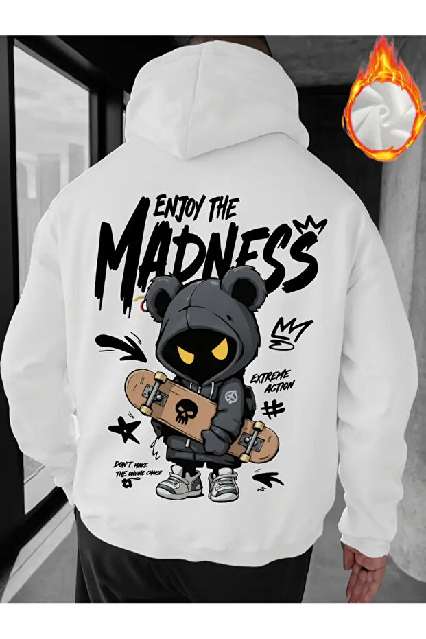 سويت شيرت بقلنسوة مطبوع عليه عبارة Enjoy The Madness للجنسين مصنوع من القطن بنسبة 100%