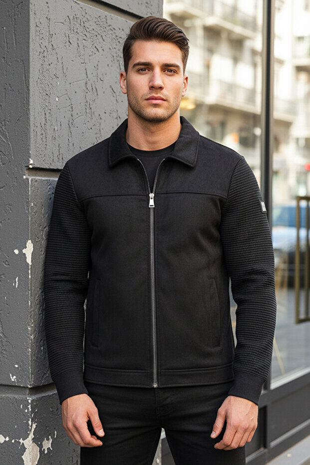 Erkek Kol Örme Süet Ceket - 2