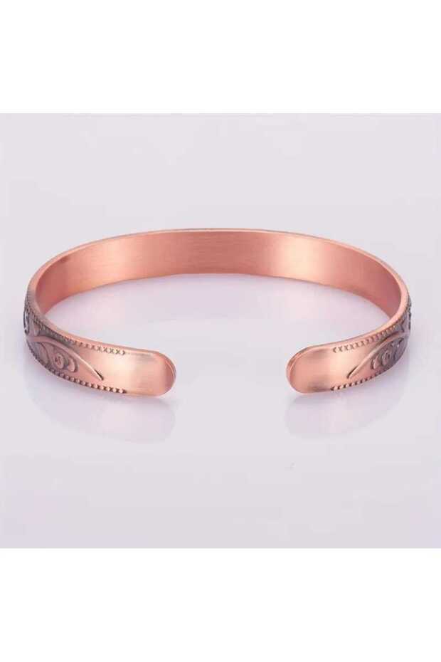 طقم أساور وخواتم بنقشة زهور نحاسية - 3