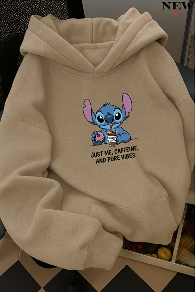 Stitch Baskılı Kapüşonlu Sweatshirt - 1