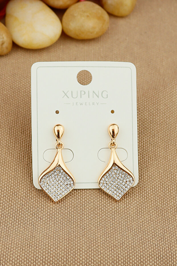 Xuping Vip Küpe - Xuping Yaprak Model Çivi Sallantılı Xuping Küpe Kararmaz Solmaz 3cm - 6