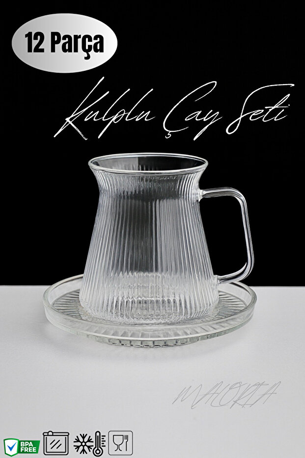 6 Adet Keyfi Ala Yüzük Şekli Borosilikat 6'lı Çay Bardağı - 1