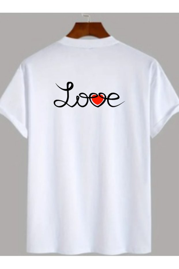 Unisex Oversize Love Printed 100% Cotton Crew Neck Short Sleeve White T-Shirt