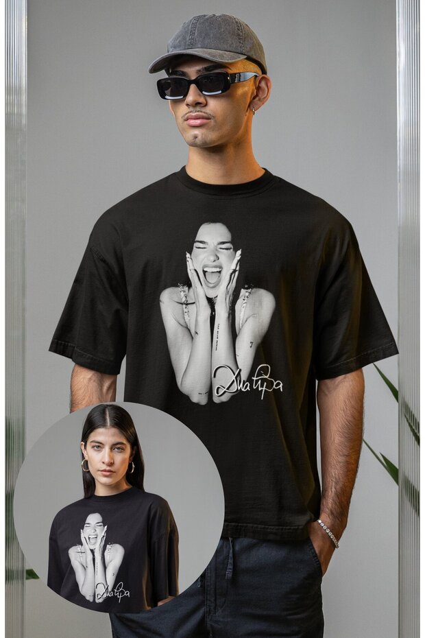 Unisex Dua Lipa Printed Crew Neck T-Shirt, Oversized Music Themed T-Shirt