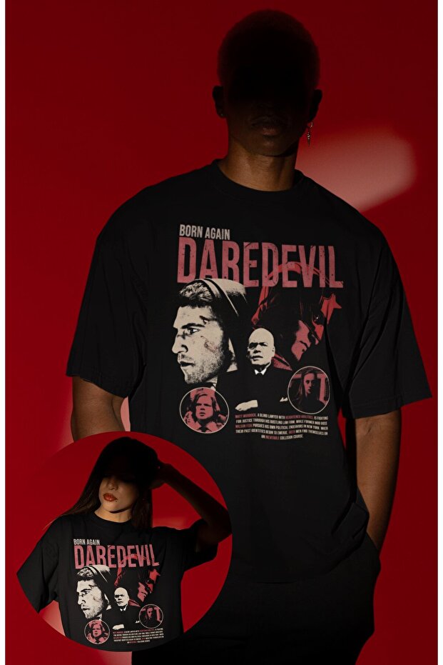 Unisex Born Again Dare Devil Written T-Shirt, Oversized Tv Series Movie Themed Crew Neck T-Shirt