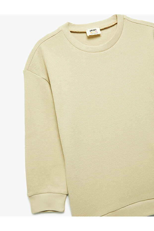 Cotton Long Sleeve Crew Neck Oversize Basic Sweatshirt - 3