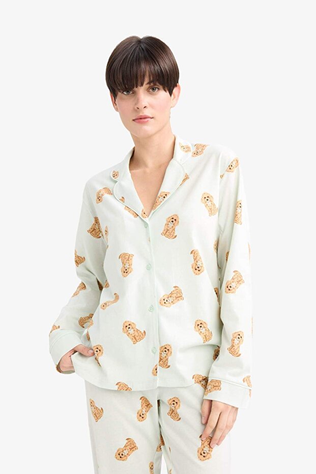 Pijama Takımı Regular Fit Köpek Desenli Uzun Kollu Üst Uzun Alt-Fall in Love G1352AX25AU - 4