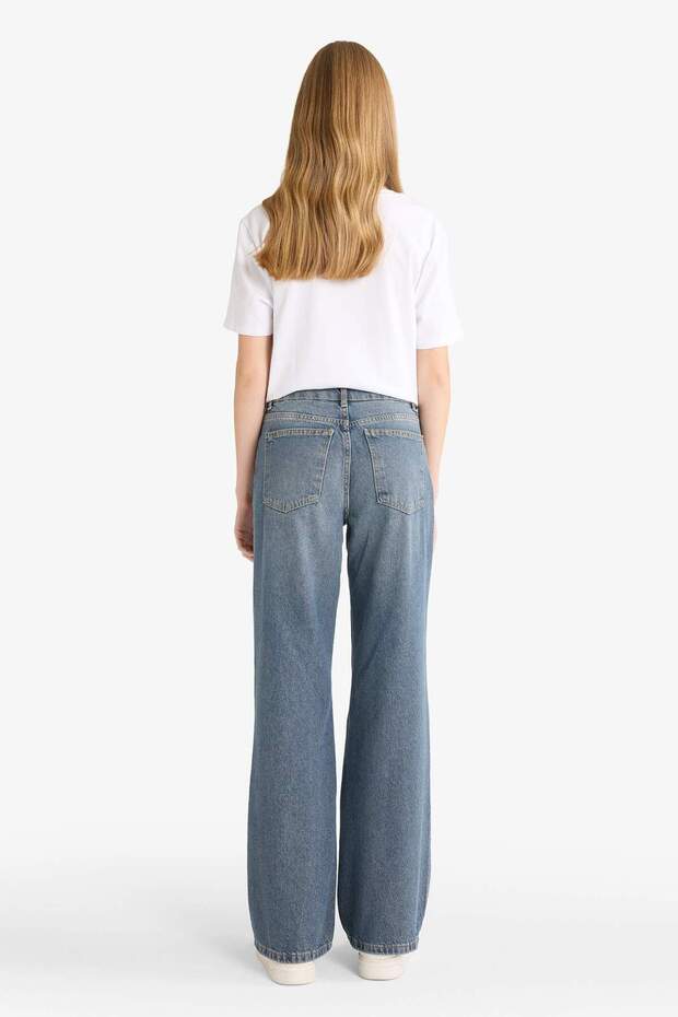 Straight Wide Yüksek Bel Uzun Jean Yıkamalı Pantolon F5527AX25AU - 6