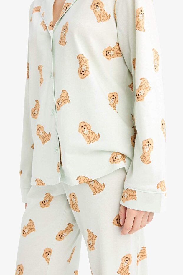 Pijama Takımı Regular Fit Köpek Desenli Uzun Kollu Üst Uzun Alt-Fall in Love G1352AX25AU - 5