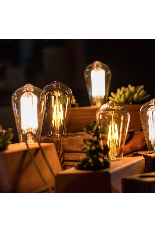 10 Adet 6W Amber Rustik Ampul ST64 Flaman Ampul 540 Lümen Edison Ampul - 2