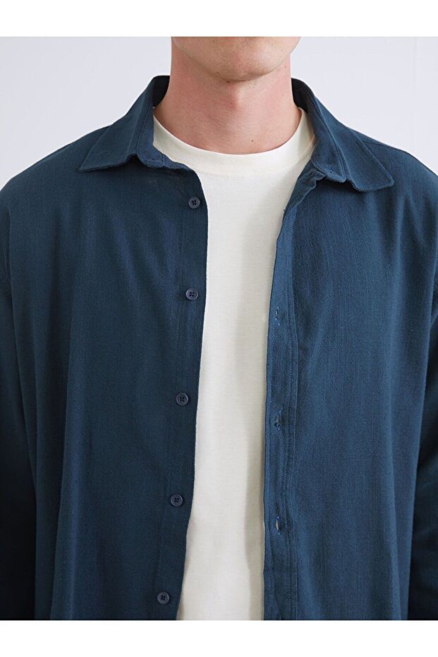 XSIDE Regular Fit Uzun Kollu Keten Görünümlü Erkek Gömlek - 5