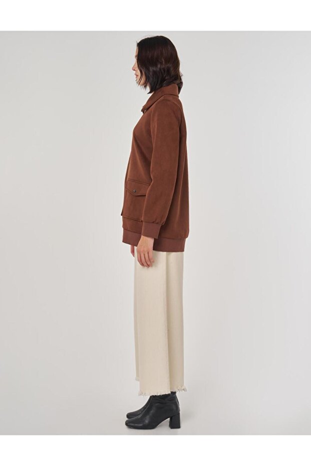 Fermuarlı Süet Ceket Camel - 4