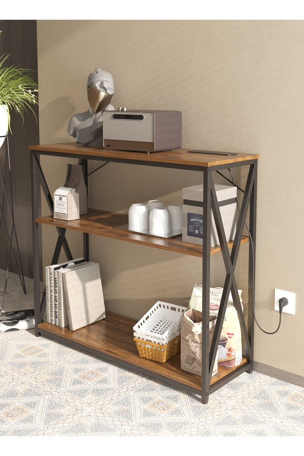 100*35*90cm Console Table with Power Outlet Adjustable Sofa Table with Storage Shelf Entryway Table - 1