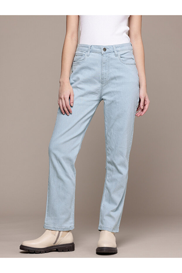 Women Straight Fit Solid Blue Jeans